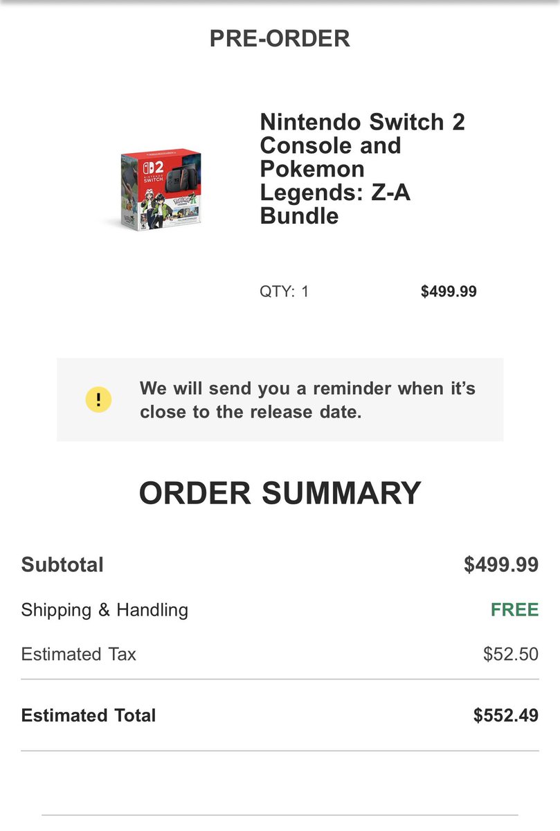 aiw_as00h's tweet image. Nintendo Switch 2 + Pokemon Z-A Bundle preorder secured @gamestop !!!
$GME #GameStop