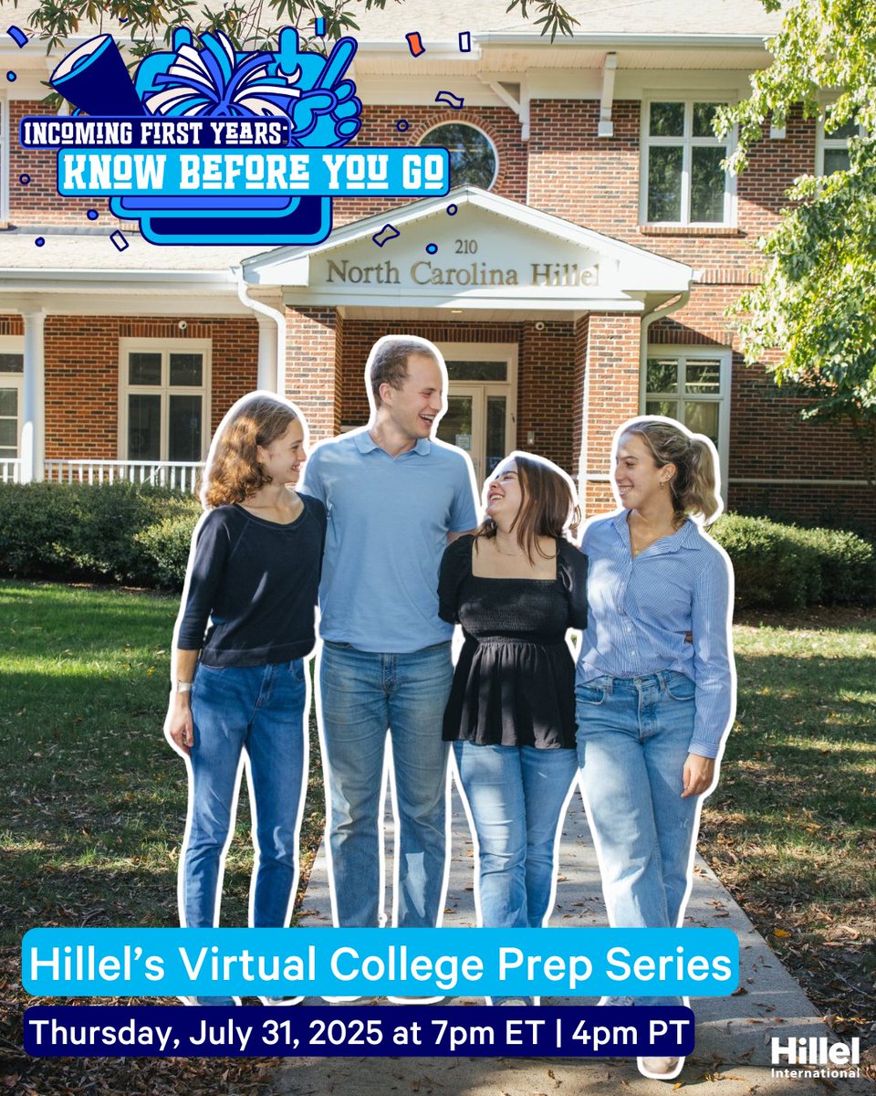 HillelIntl's tweet image. Incoming Jewish college students, this one’s for you!
Hillel’s free "Know Before You Go" session on July 31 is your ultimate pre-college pep talk.
📦 What to pack
🤝 How to find Jewish community
💭 Real advice from real students
RSVP: ow.ly/lSHV50WtEyC
