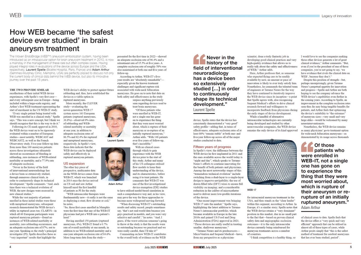 What makes the WEB™ device a game-changer in neurovascular care?

In the latest NeuroNews (<a href="/NN_publishing/">NeuroNews</a>) feature, Dr. Adam Arthur (<a href="/AdamArthurMD/">Adam Arthur MD MPH</a>)  and Prof. Laurent Spelle dive into 15 years of clinical data, innovation, and real-world results that have made the WEB™ device