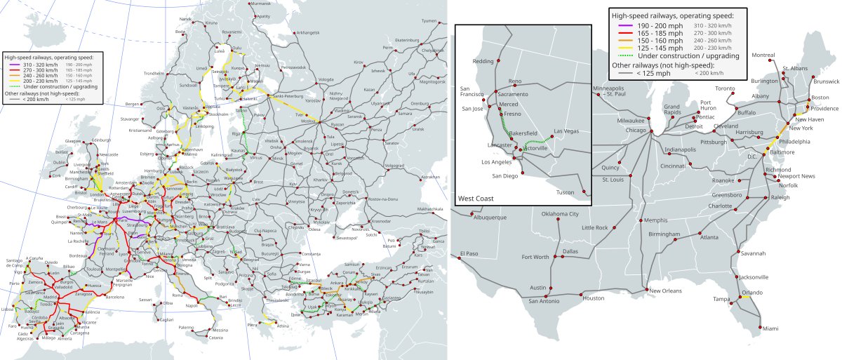 BrilliantMaps's tweet image. Detailed High Speed Rail Comparison Between The US & Europe
Should the US build more?
More details here: brilliantmaps.com/high-speed-rai…