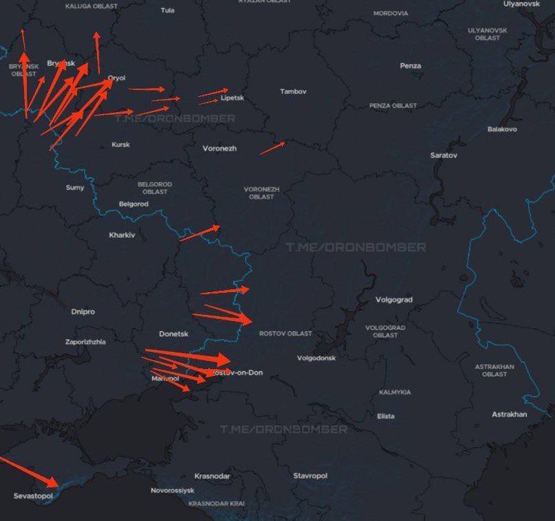 AndySch64494719's tweet image. Noch weitere Angriffsrichtungen ukrainischer Drohnen.