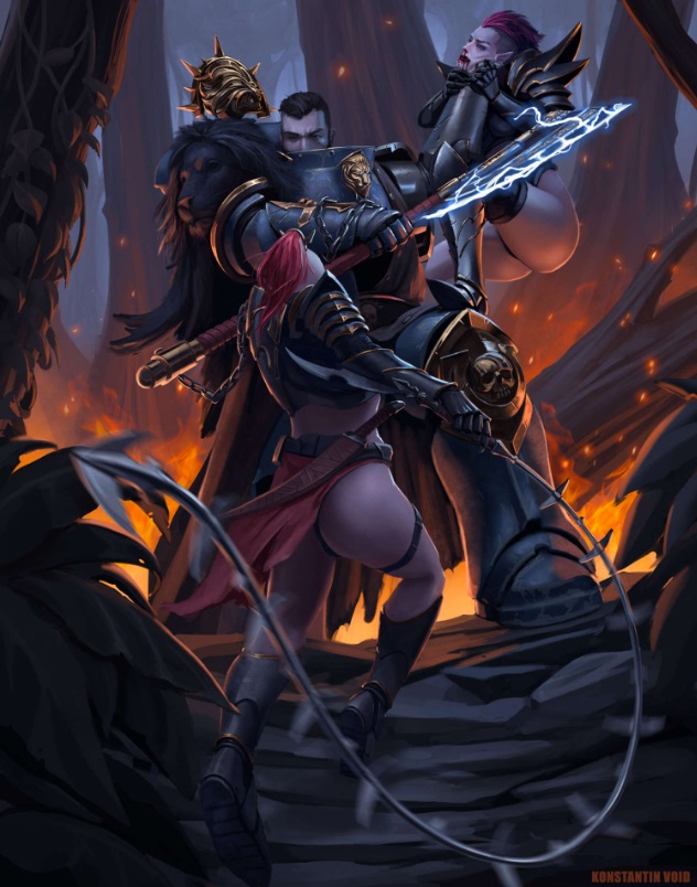 Lion El’Jonson Fighting Against Slaaneshi Cultists by Konstantin Void