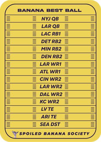Finished my first <a href="/SBSFantasy/">Spoiled Banana Society 🏈🍌</a> draft with a Stafford stack + Bully TEs !
