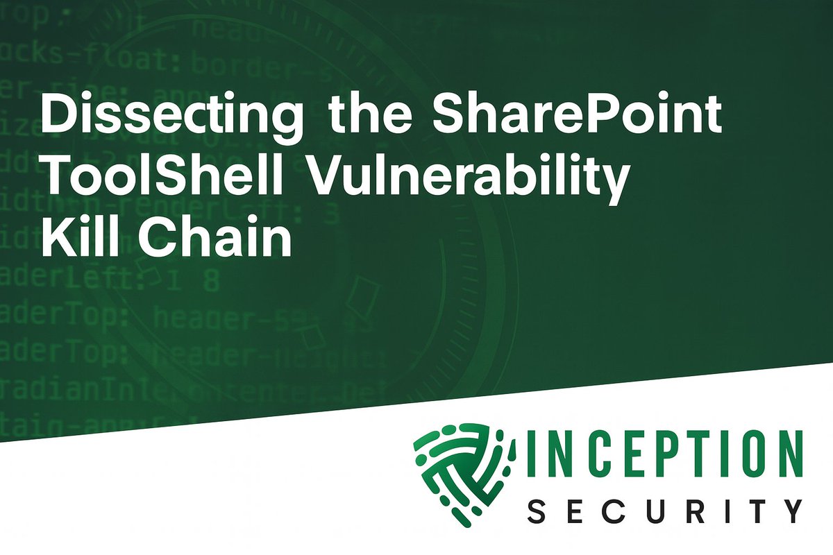 Inceptionsec's tweet image. Zero-day #ToolShell is being actively exploited in the wild, targeting on-prem #SharePoint servers with unauth RCE.

⚠️ CVEs: CVE-2025-53770 (RCE) + CVE-2025-53771 (Auth Bypass)
🧠 ToolPane.aspx abused for deserialization &amp;amp; webshells
🔐 Attackers steal MachineKeys, go fileless, &amp;amp;…