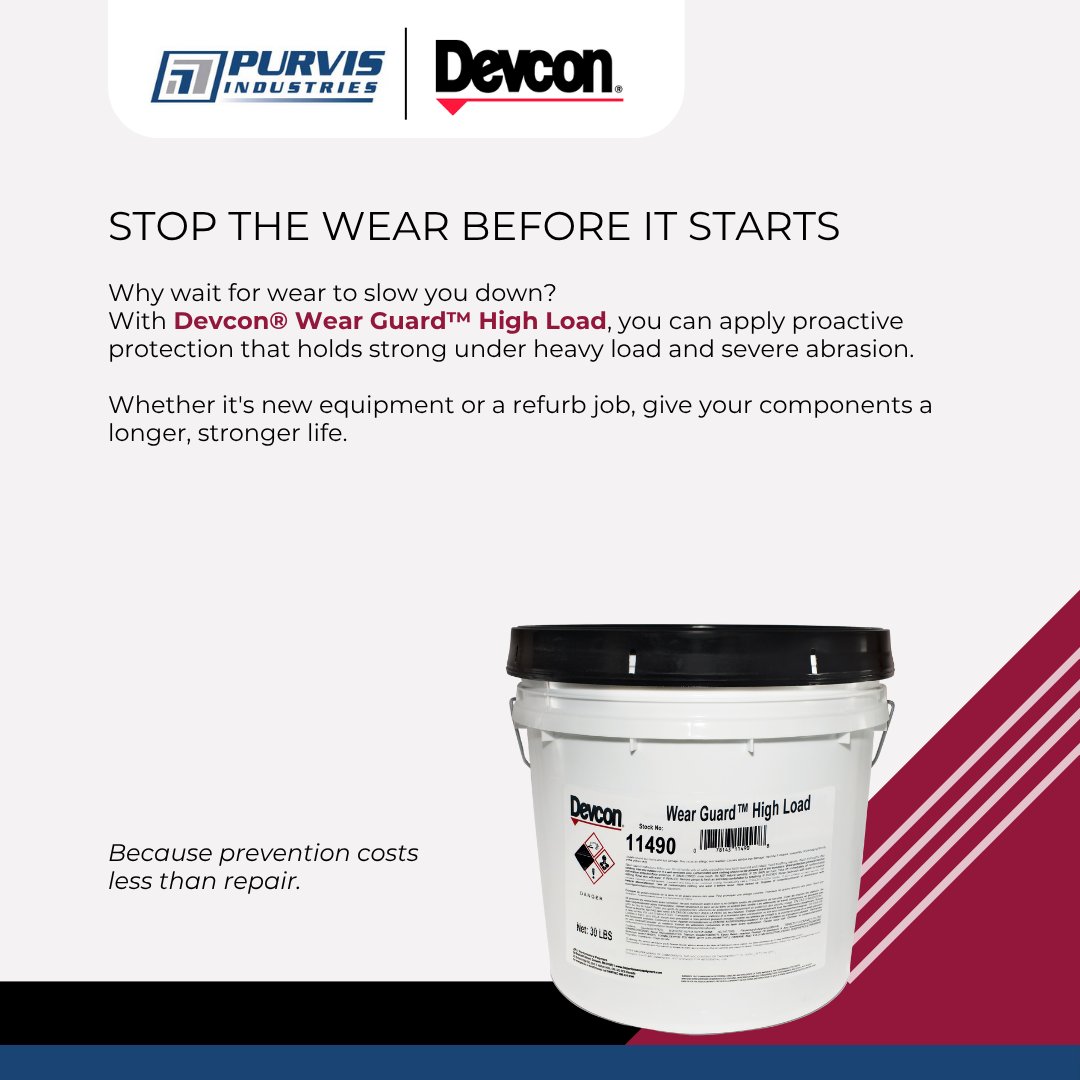 Stop wear before it starts with Devcon® Wear Guard™ High Load. Apply proactive protection that stands up to heavy loads and severe abrasion to extend equipment life and reduce costly repairs.