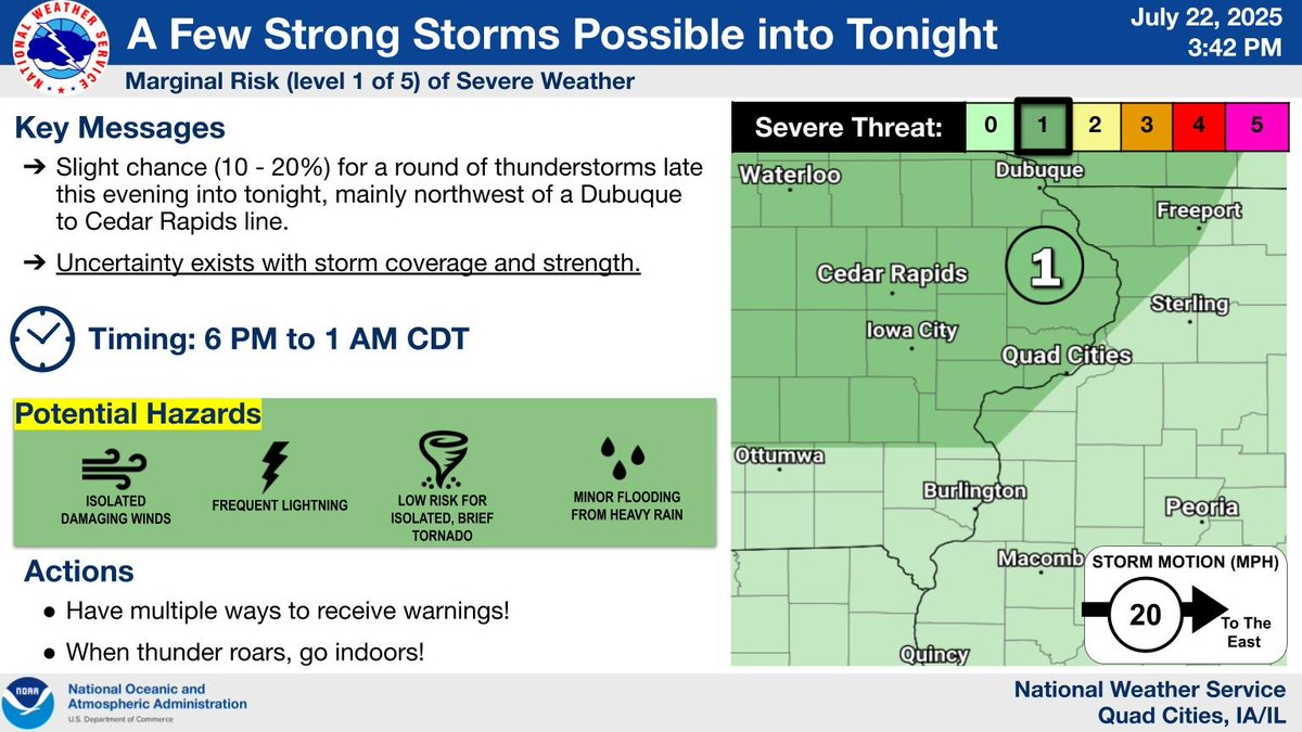 NWSQuadCities's tweet image. An active period of weather continues, with isolated strong to severe storms possible this evening into tonight, along with continued hot & very humid conditions through Thursday with Heat Advisories in effect area-wide Wednesday and Thursday. Stay cool, folks!
#IAwx #ILwx #MOwx