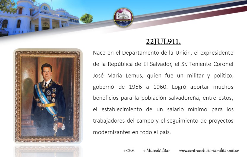 centrohistoria's tweet image. 📷 Efeméride | 22 de julio de 1911
📷 Su legado forma parte de la memoria histórica de El Salvador.
📷 Conoce más sobre este y otros acontecimientos en el Museo Militar.
#Efemérides
#HistoriaMilitar
#museomilitar
#CHM
#elsalvadorestadosunidos