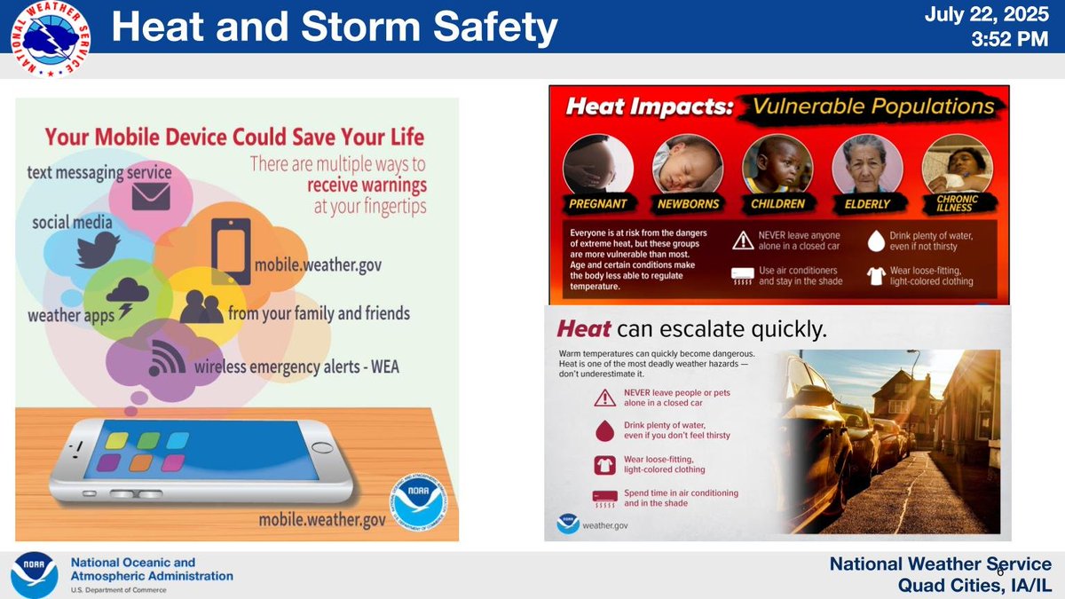 NWSQuadCities's tweet image. An active period of weather continues, with isolated strong to severe storms possible this evening into tonight, along with continued hot & very humid conditions through Thursday with Heat Advisories in effect area-wide Wednesday and Thursday. Stay cool, folks!
#IAwx #ILwx #MOwx