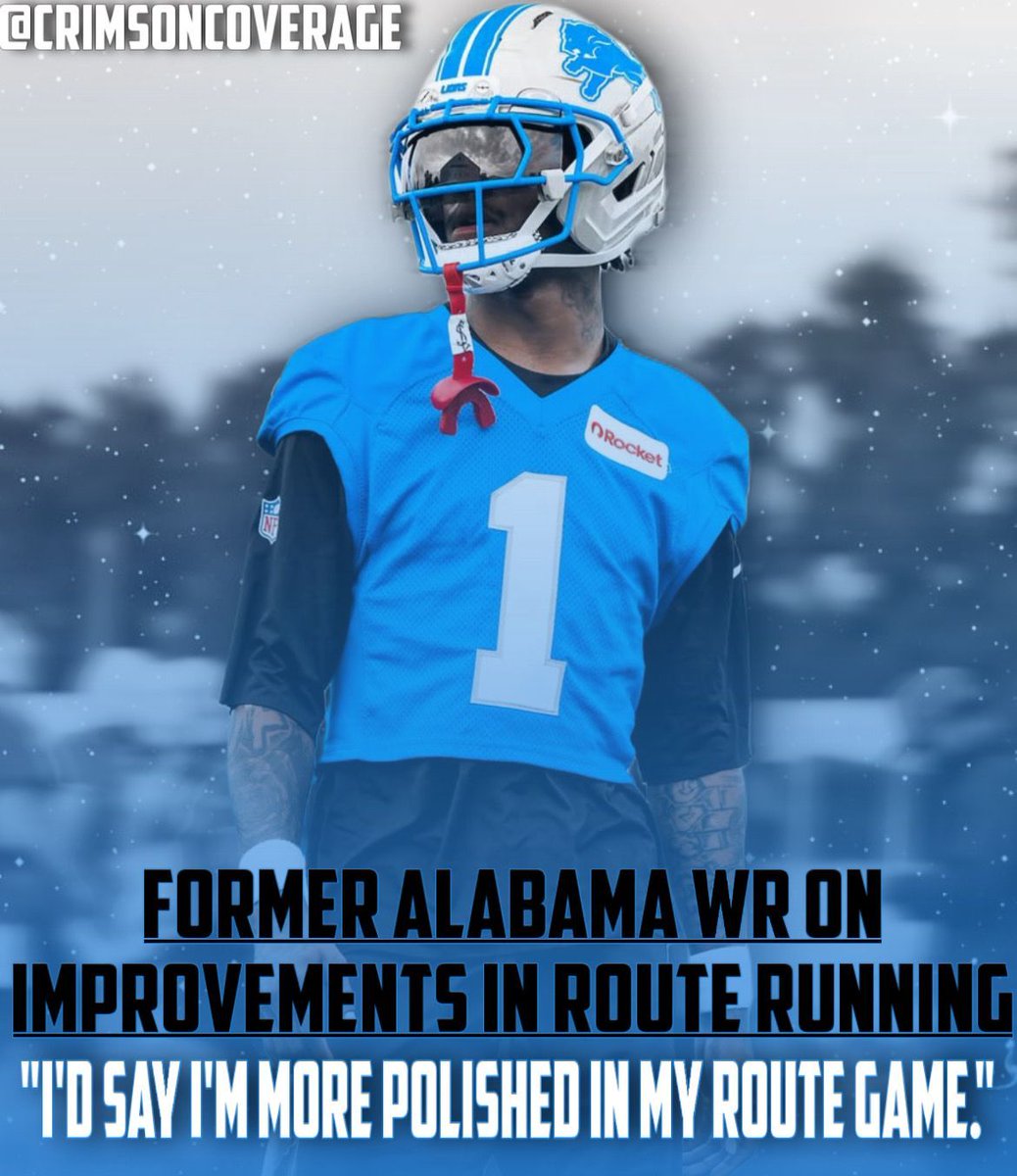 CrimsonCoverage's tweet image. Former Alabama WR Jameson Williams has seen growth in one particular area this offseason with the Lions.
“I’m getting better with cuts and angles and how to run this route and that route,” Williams said, “I’d say I’m more polished in my route game.”
What are your expectations…