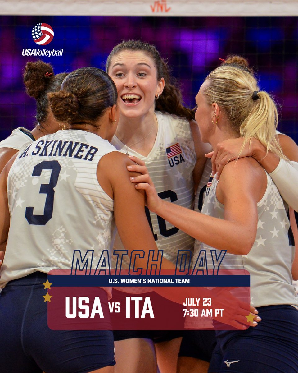 usavolleyball's tweet image. Back in action for the Final Round! 🤩
Set your alarms for match day morning tomorrow! ⏰ The U.S. Women's National Team 🇺🇸 take on Italy 🇮🇹 in the Volleyball Nations League quarterfinals at 7:30 a.m. PT.
Watch on VBTV and CBS Sports Network.
#VNL #BePartOfTheGame