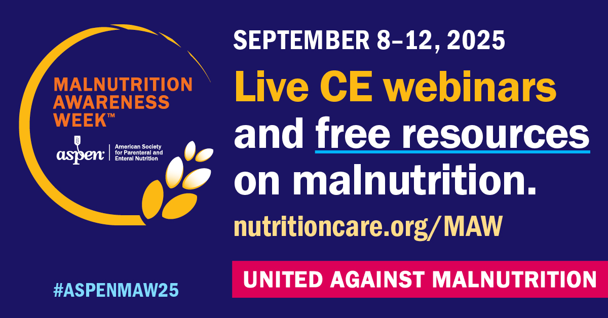 ASPEN_nutrition's tweet image. Explore the full lineup of #ASPENMAW25 webinars, happening September 8–12!📅
Covering a wide range of malnutrition-focused topics, these accredited sessions are free for ASPEN members and MAW ambassadors. View the schedule and reserve your spot today: ow.ly/RmqS50WpyZw
