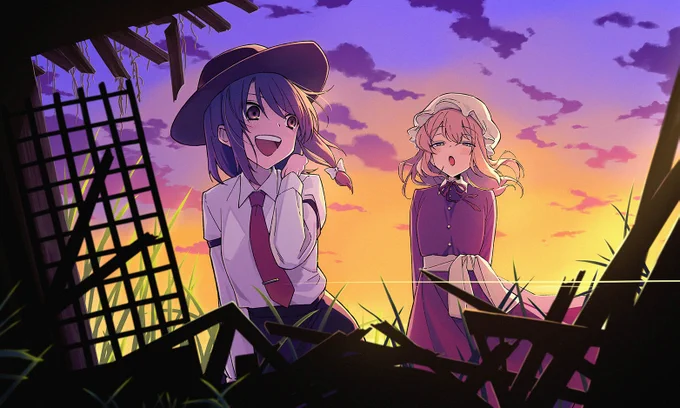 夕暮れ時に廃墟探索する蓮メリのリクエストでした ブーストもありがとうございました～! #Skeb #Commission