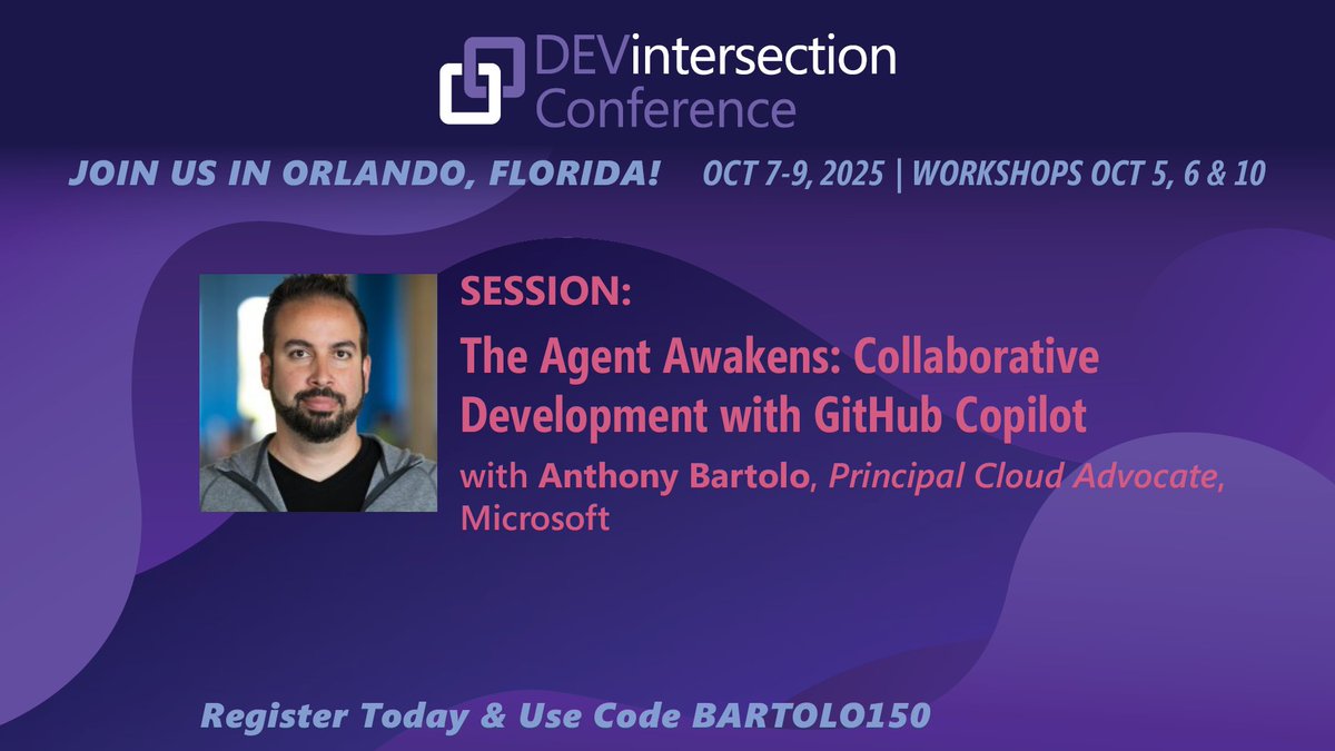 DEVintersection Conference (@devintersection) on Twitter photo Copilot isn’t just autocomplete anymore. Join Anthony Bartolo (<a href="/WirelessLife/">Anthony Bartolo</a>) at DEVintersection to explore how GitHub Copilot collaborates with you—inside your editor and across your workflows.
Register: bit.ly/DEVXPOST
#DEVintersection #DotNet #MicrosoftAI Copilot isn’t just autocomplete anymore. Join Anthony Bartolo (<a href="/WirelessLife/">Anthony Bartolo</a>) at DEVintersection to explore how GitHub Copilot collaborates with you—inside your editor and across your workflows.
Register: bit.ly/DEVXPOST
#DEVintersection #DotNet #MicrosoftAI
