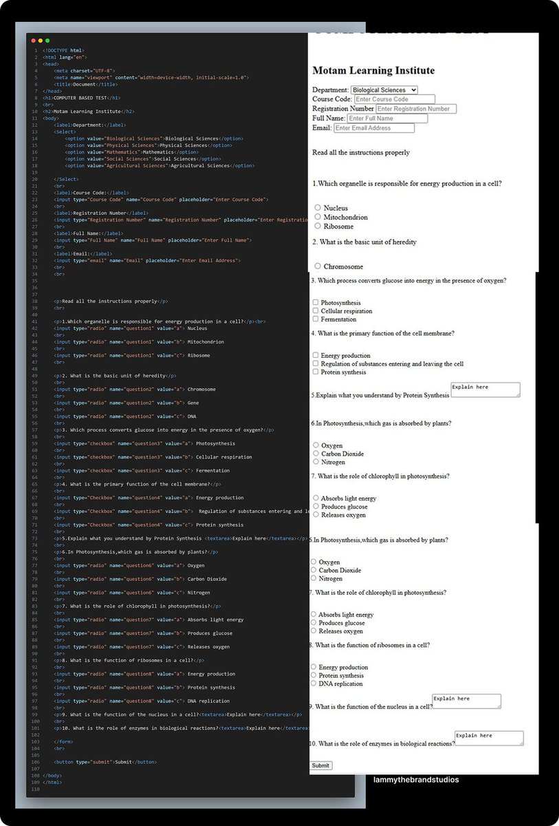Lammythebrand's tweet image. Learning the code side of things was definitely on the list... Would it start soonest?  Wasn&apos;t sure... But here I am.. My first assignment in #html 😊. Cheers to becoming more, while getting better and ahead🥂🥂
#onbecomingafrontenddev #coding101 #designtwitter