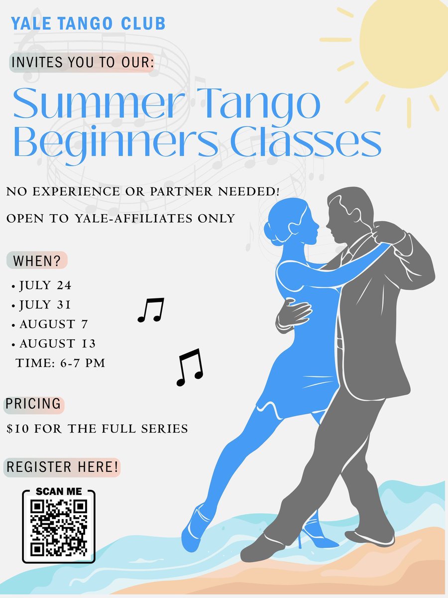 YalePostdocAsso's tweet image. Dance the night away with Yale Tango Club. Join a fun, beginner-friendly 4-week tango series - no partner or experience needed! Just $10 for Yale affiliates. Spots are limited! Open to Yale students, postdocs, faculty & staff. Find out more: buff.ly/unKaxAf :D