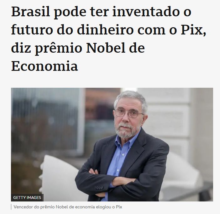 Acabei de ler uma matéria na BBC dizendo que o vencedor do Nobel de Economia de 2008, Paul Krugman, teria dito que o Brasil "pode ter inventado o futuro do dinheiro com o Pix".

Será que tudo que ele fala para de pé?

1/14🧵