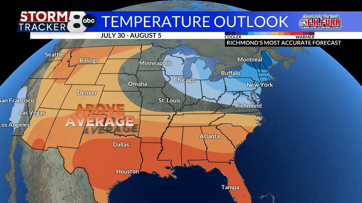 MattDiNardo's tweet image. WOW! Could it be? Could we really see a period of cooler than normal air sliding in tor he end of July and beginning of August? That is what some of the models are hinting at!
bit.ly/StormTracker8
#8News #RVA #RVAWX #VAWX
