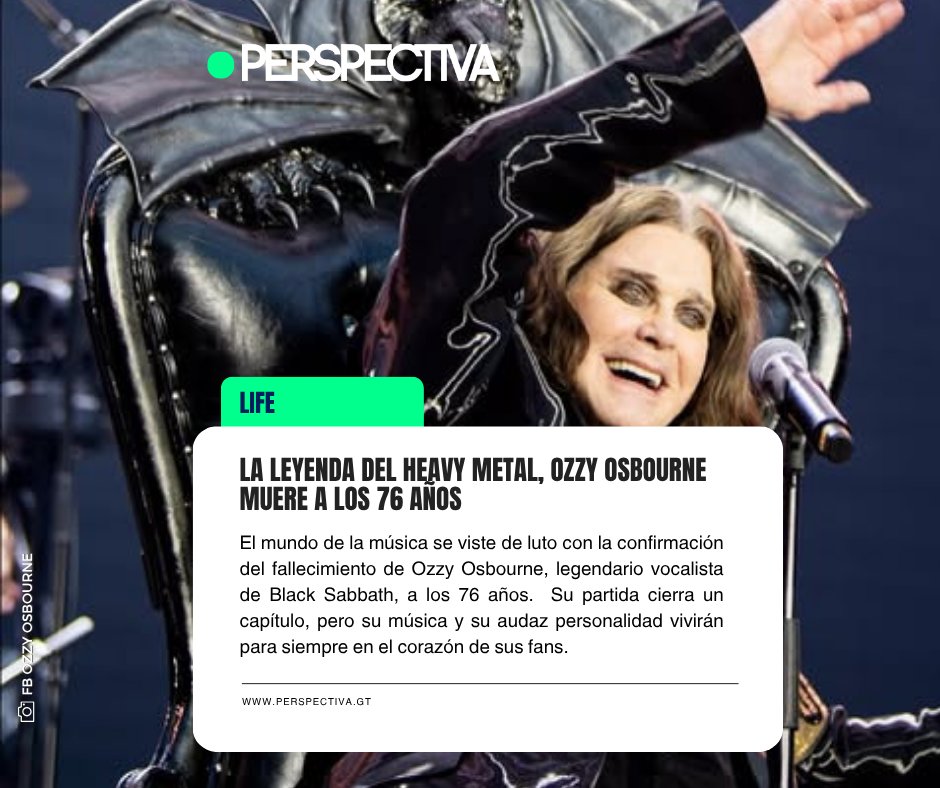 PerspectivaGT's tweet photo. #Life
El mundo del rock de luto 💔. Ozzy Osbourne, "El Príncipe de las Tinieblas", falleció a los 76 años.

🔗 Más sobre la leyenda: https://t.co/FedgE3IEXt

#OzzyOsbourne #Rock #RIPOzzy #Leyenda https://t.co/zXe9QeH3TF
