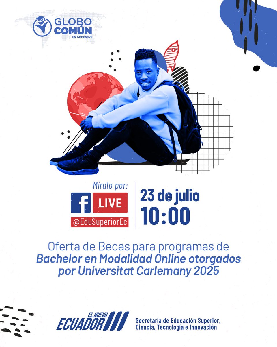 EduSuperiorEc's tweet image. 🎓 ¡No te pierdas nuestro LIVE!
Conoce todo sobre las becas 2025 para programas de Bachelor en modalidad online, otorgadas por la Universitat Carlemany.
📲 Conéctate y resuelve tus dudas en vivo
🗓️ ¡Te esperamos!