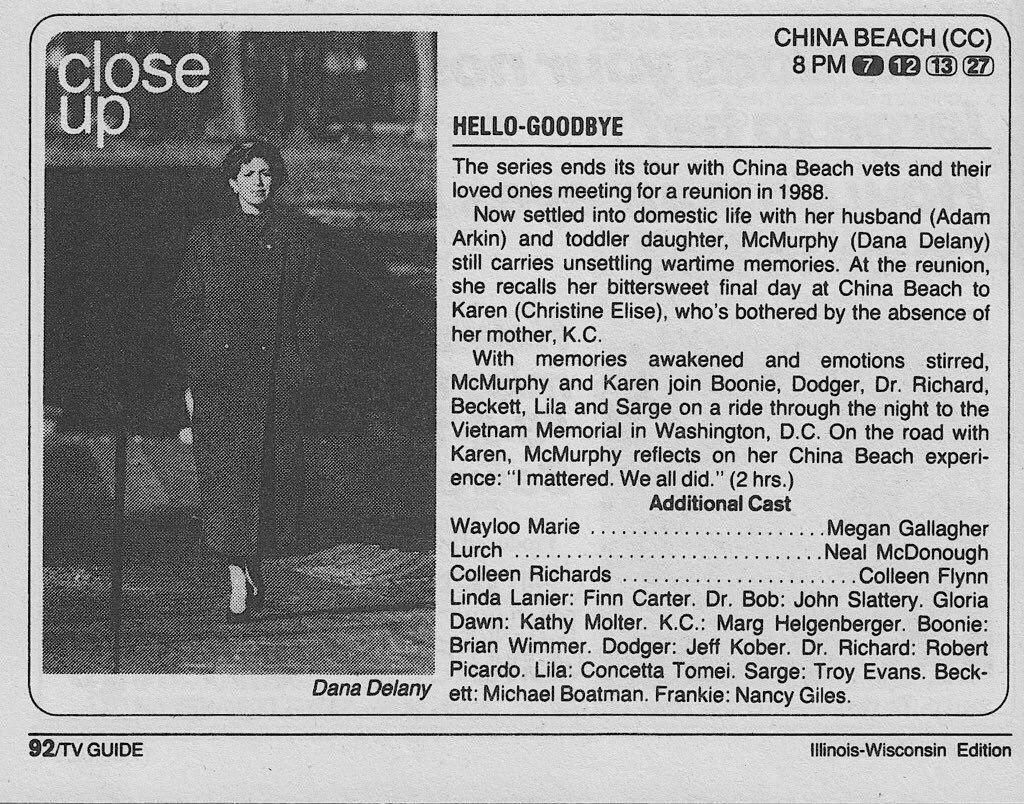 RetroNewsNow's tweet image. 📺The series finale of 'China Beach' aired 34 years ago, July 22, 1991, on ABC