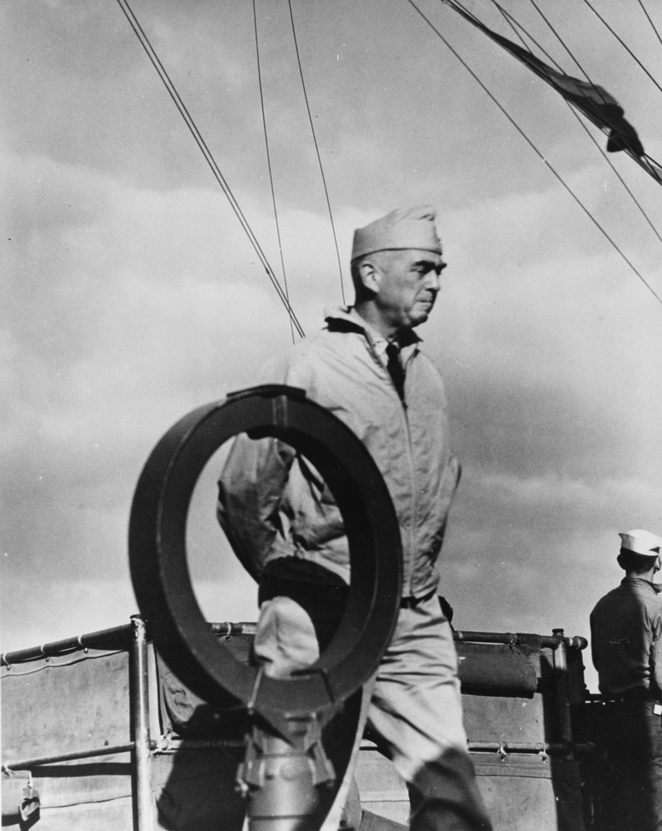 VoicesofWW2's tweet image. Thomas Kinkaid aboard USS Enterprise, 22 Jul 1942; note radio direction finding loop in foreground