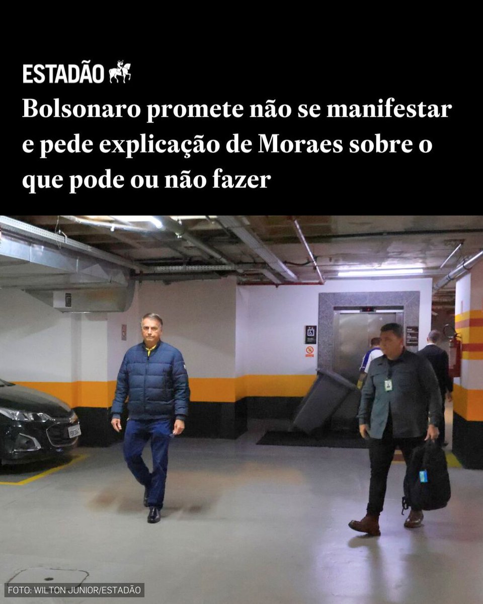 Estadao's tweet image. Bolsonaro promete não se manifestar e pede explicação de Moraes sobre o que pode ou não fazer
🔗 Leia mais no site do Estadão > bit.ly/4lzOGZ0