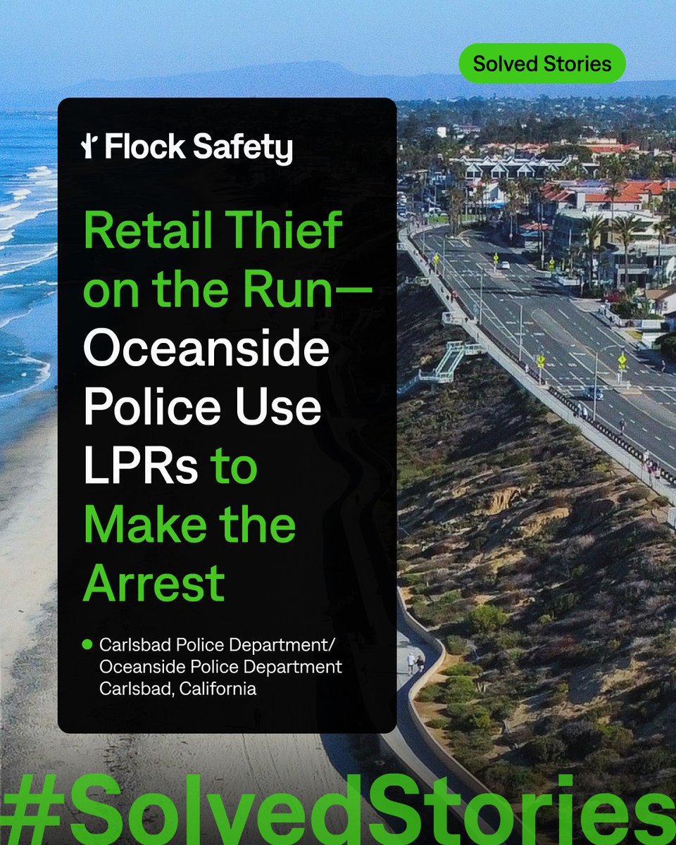 Flock_Safety's tweet image. Flock cameras and inter-agency teamwork led to the swift arrest of a retail theft suspect in Carlsbad, who now faces multiple charges, including felony theft while out on bail.
bit.ly/44WieJr
