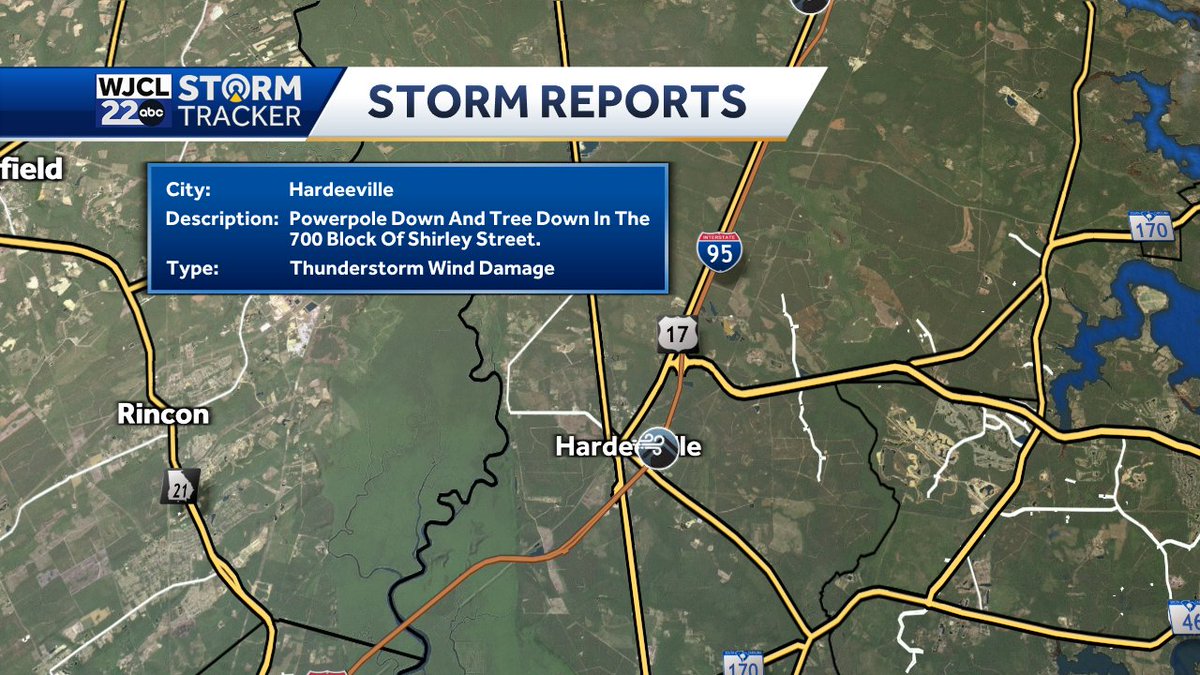 jnelsonWJCL's tweet image. Strong winds in Hardeeville earlier. Reports of a down powerpole & tree. #scwx
