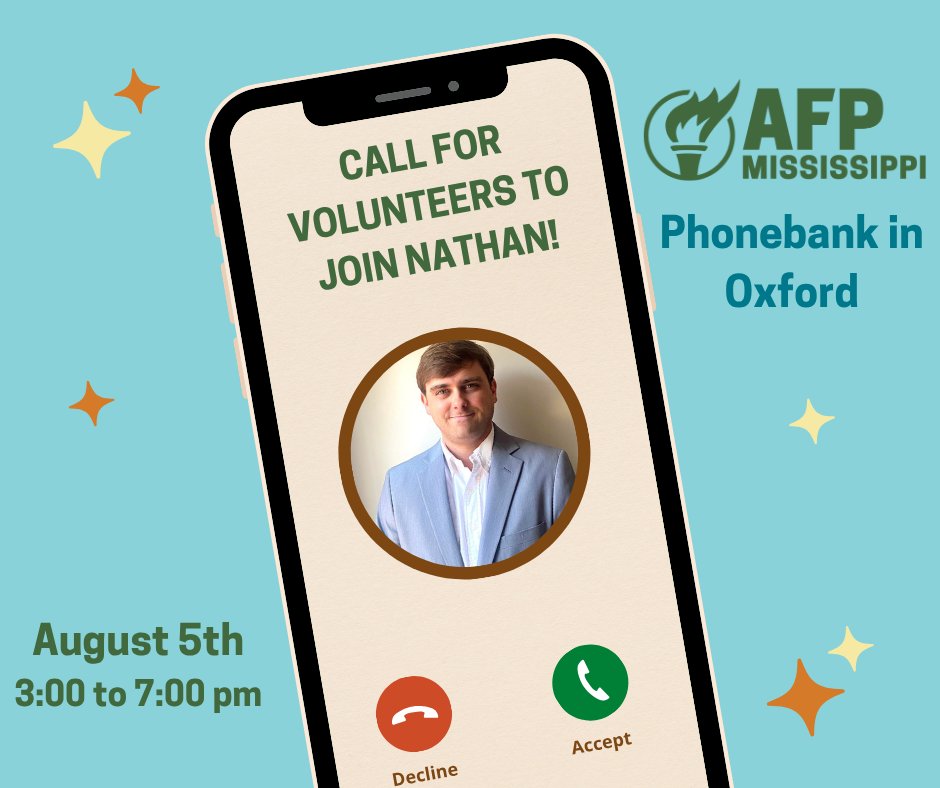 afp_ms's tweet image. Got Education Freedom? Come out and join us for a phonebank in #Oxford
Join @NathanM96057625 August 5th to volunteer!
DETAILS AND REGISTRATION HERE:
americansforprosperity.actcentr.com/Events/afp-ms-…