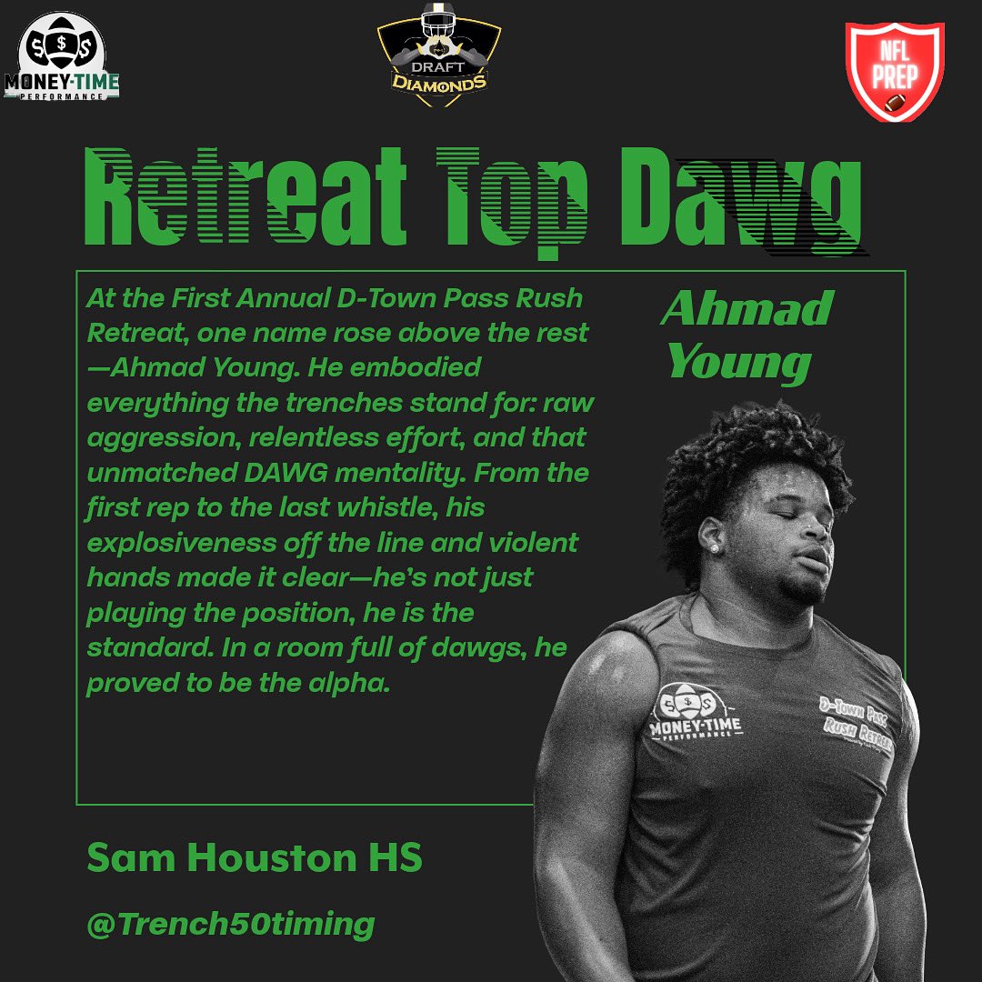 COACHMONEY0's tweet image. Ahmad Young (Sam Houston HS) @AhmadYoung50 was a straight-up problem at the First Annual D-Town Pass Rush Retreat 🐶🔥
Explosive,Aggressive, and Relentless. He showed exactly what the trenches are all about. #DawgMentality #DTownRetreat #TrenchWork #TXHSFB