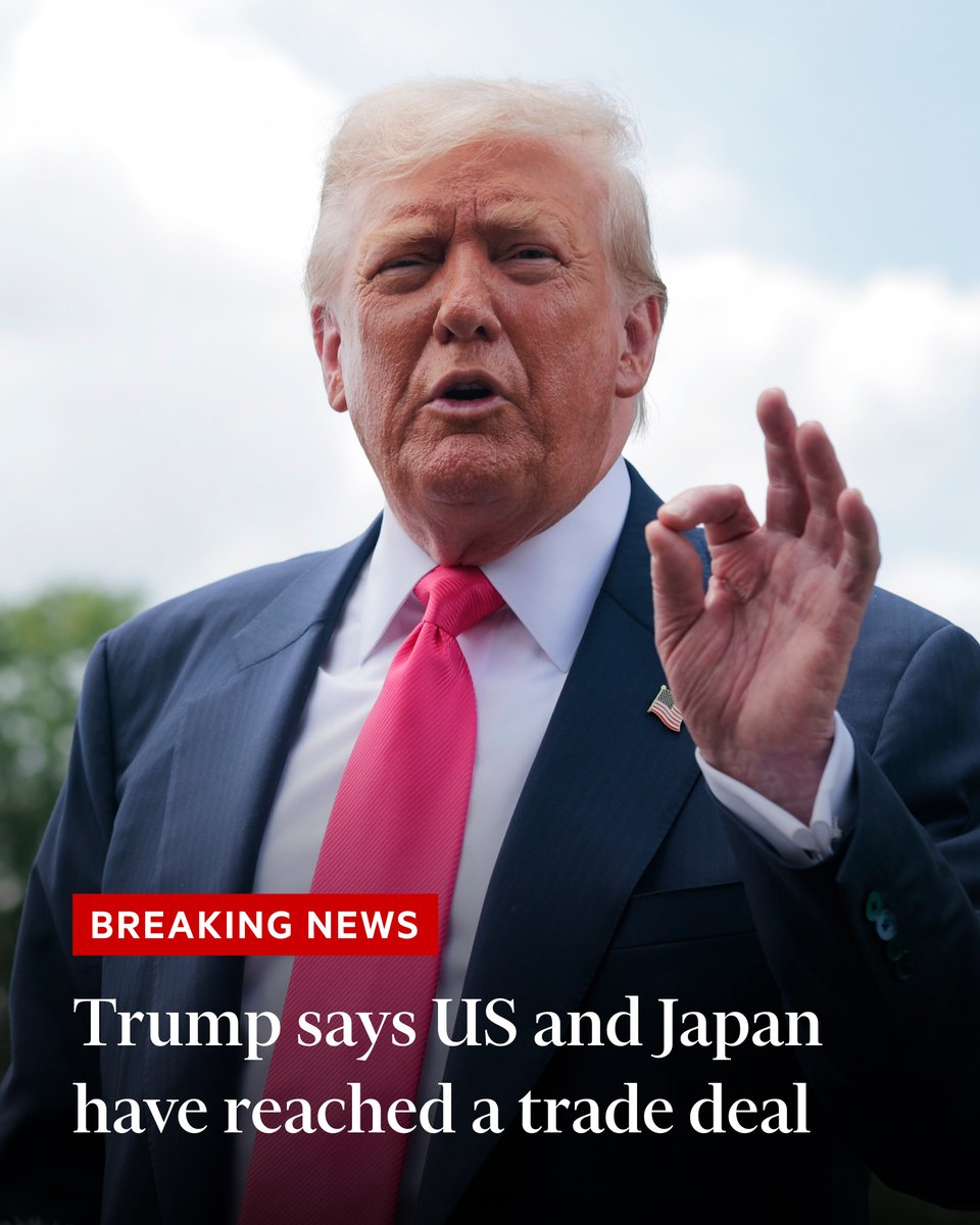 Breaking news: Donald Trump says the US has agreed a 'massive' trade deal with Japan that will impose 15% tariffs on its goods on.ft.com/3GZvMeX