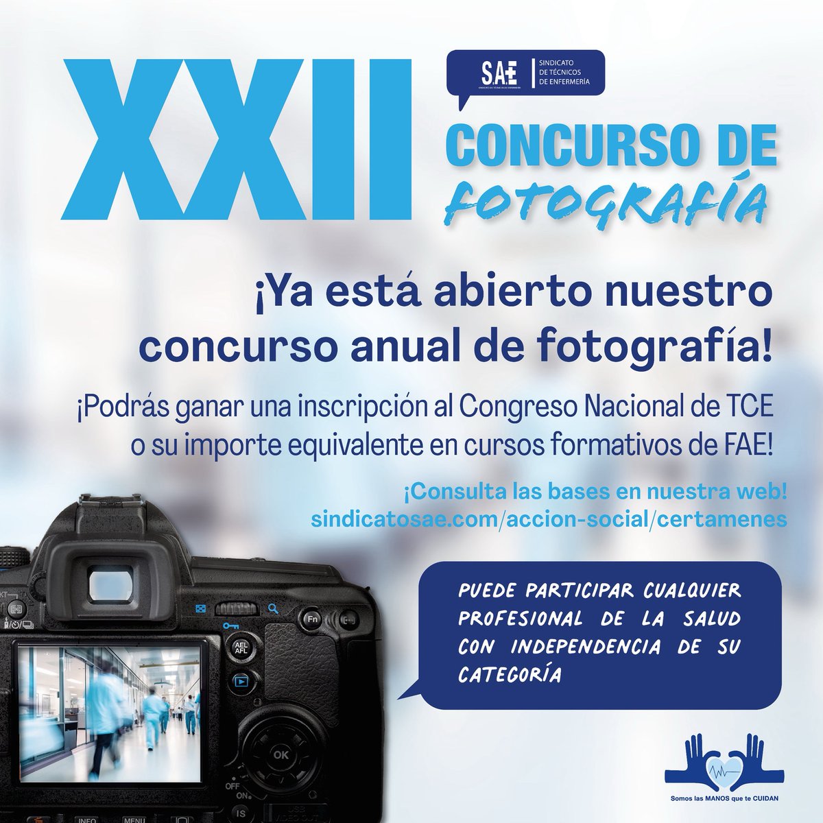 📸¿ Aún no has enviado tu foto para el concurso de fotografía ? 
⬇️ Participa y podrás ganar una inscripción al Congreso Nacional de #TCE o su equivalente en cursos formativos de FAE.
sindicatosae.com/accion-social/…
#SomosLasManosQueTeCuidan #SAEContigo