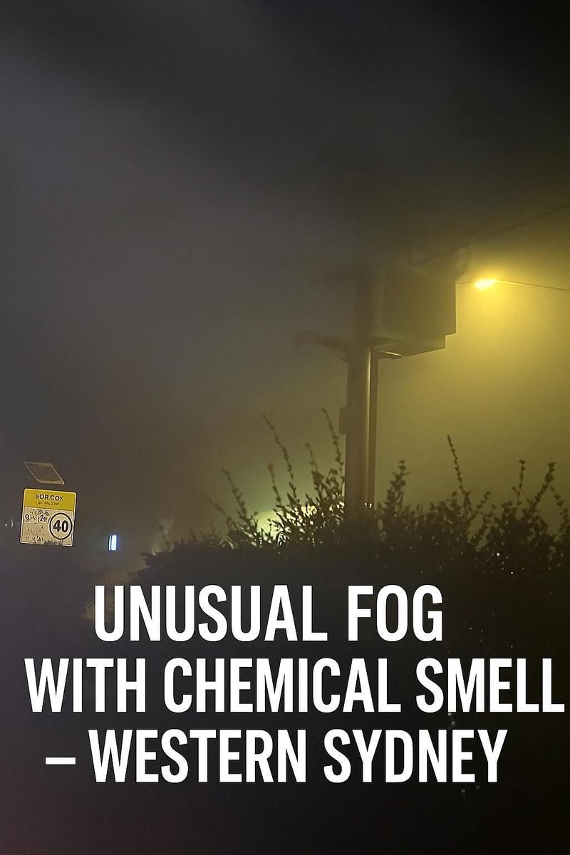 Just_Rad's tweet image. Are we expected to accept it as normal ?
“Numerous reports are coming in of a strange, dense smoky fog with a distinct chemical smell settling over large parts of Western Sydney tonight.
Residents are reporting physical symptoms including sore throats, headaches, stinging eyes,…