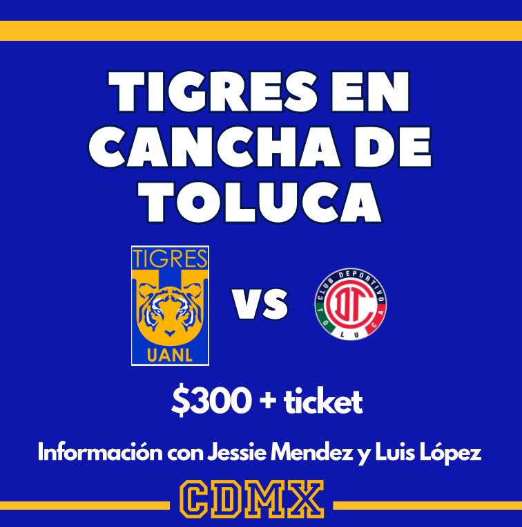 LA BANDA DE CDMX TIENE SU PRIMER VIAJE DEL TORNEO SIGUENDO A <a href="/TigresOficial/">Club Tigres 🐯</a> 

COSTO: $300.00
FECHA: SÁBADO 26 JULIO 
HORA: 3 P.M

MANDA MENSAJE DIRECTO Y CON LAS CUENTA DE <a href="/LuisLopezRdgz/">Swarley</a> y <a href="/JessieLyLDF/">Jessie Mendez</a>