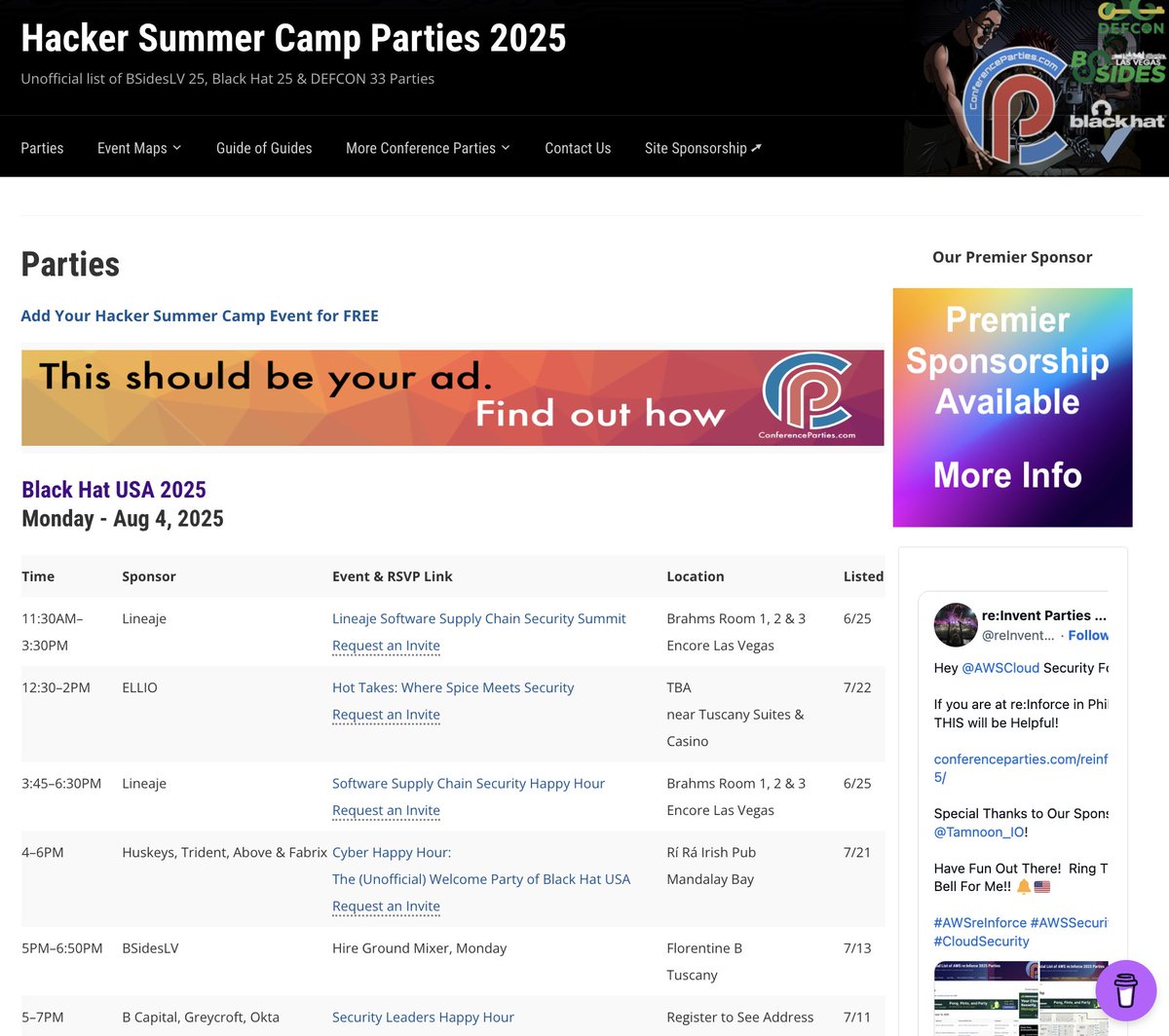 Hacker Summer Camp Parties: BSides BlackHat DEFCON tweet media