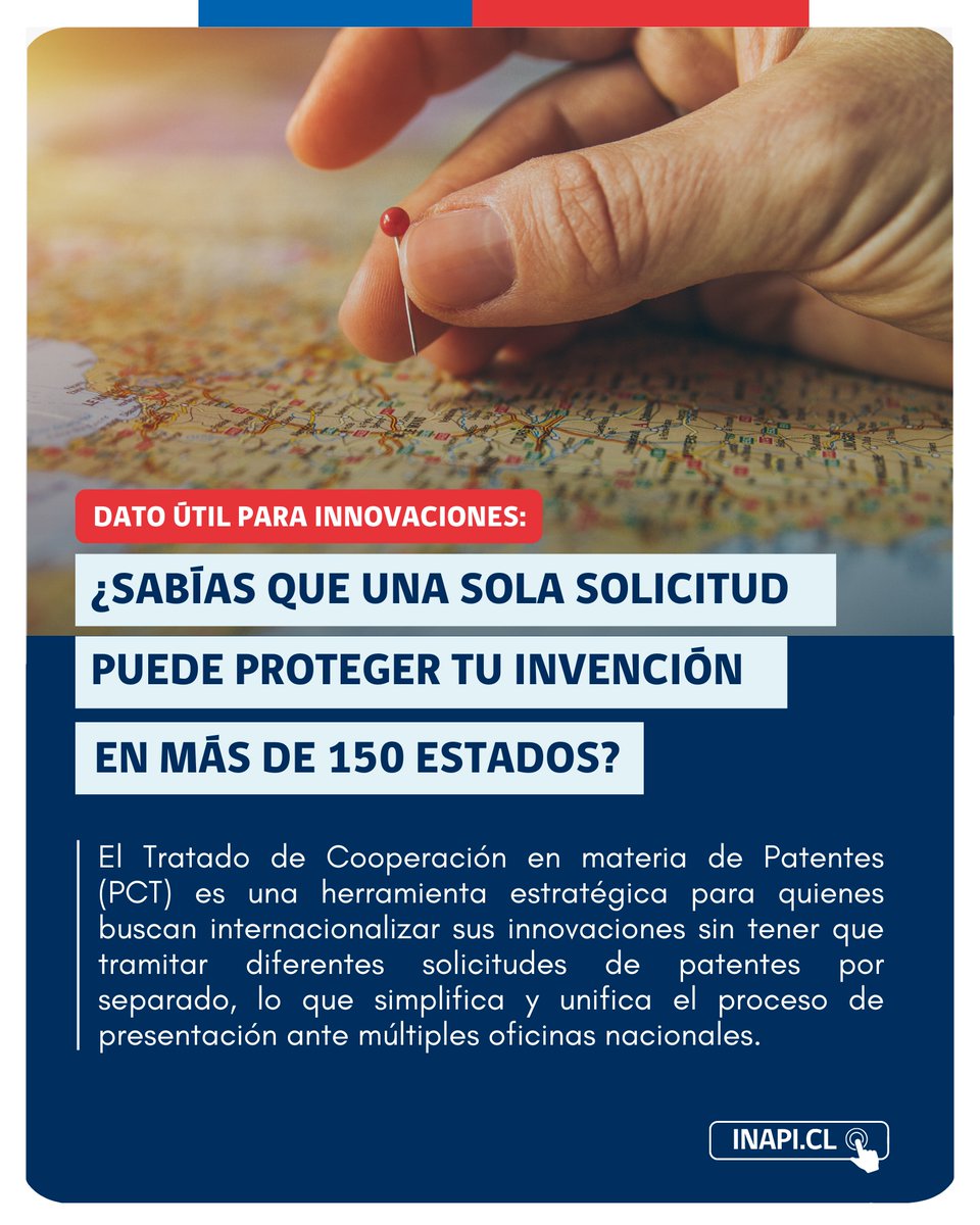 🌍📌 El Tratado de Cooperación en materia de Patentes (PCT) es una herramienta estratégica que impulsa tanto a inventores como a la industria.

🚀 Descubre cómo el PCT puede ayudarte a llevar tus ideas más lejos en inapi.cl/pct/para-infor…