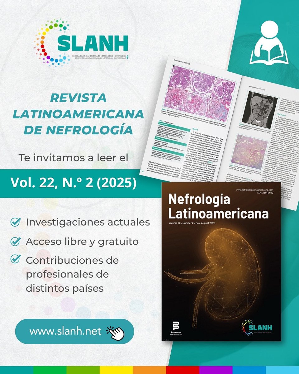 🩺 ¡Ya puedes leer el nuevo número de Nefrología Latinoamericana! Vol. 22, N.º 2 (2025) con artículos originales, casos clínicos y revisiones de expertos de toda la región.
📚 Acceso libre y gratuito 👉 nefrologialatinoamericana.com/portadas/nefro…
#SLANH #Nefrología