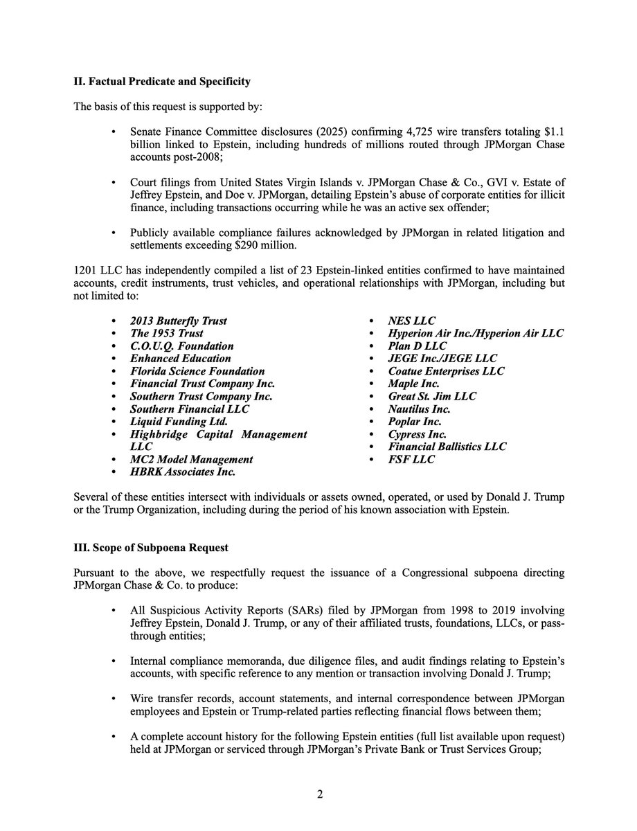 jnwaters's tweet image. 🚨 BREAKING:
Attached is what our firm submitted to @RepThomasMassie — one of the few with the courage and integrity to pursue real transparency. We're proud to support his efforts.
@JamieDimon your shareholders want to know why you paid a $290M settlement for nothing?