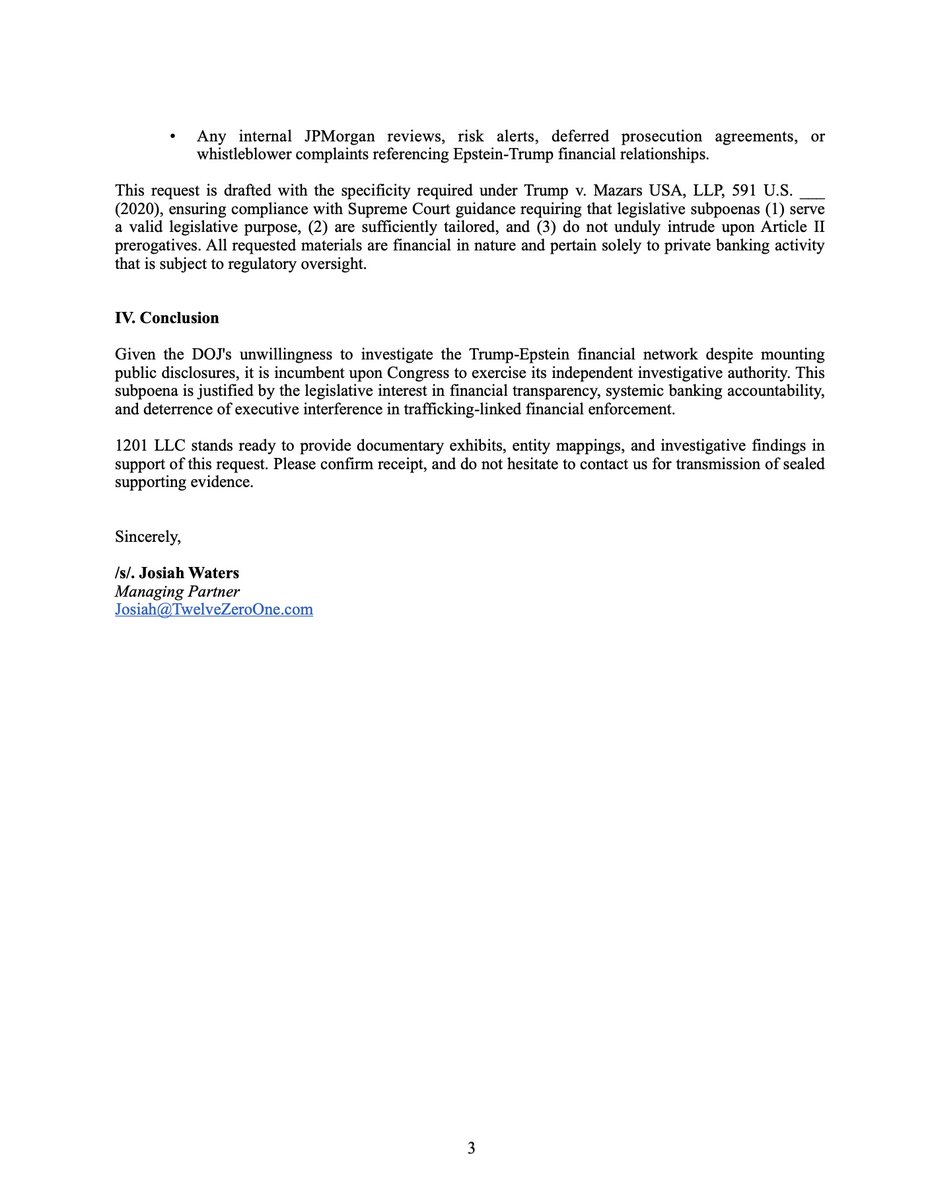 jnwaters's tweet image. 🚨 BREAKING:
Attached is what our firm submitted to @RepThomasMassie — one of the few with the courage and integrity to pursue real transparency. We're proud to support his efforts.
@JamieDimon your shareholders want to know why you paid a $290M settlement for nothing?