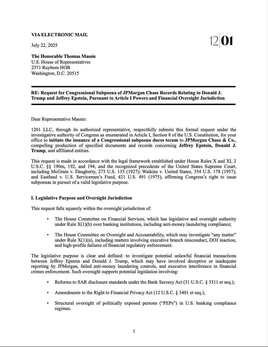 jnwaters's tweet image. 🚨 BREAKING:
Attached is what our firm submitted to @RepThomasMassie — one of the few with the courage and integrity to pursue real transparency. We're proud to support his efforts.
@JamieDimon your shareholders want to know why you paid a $290M settlement for nothing?