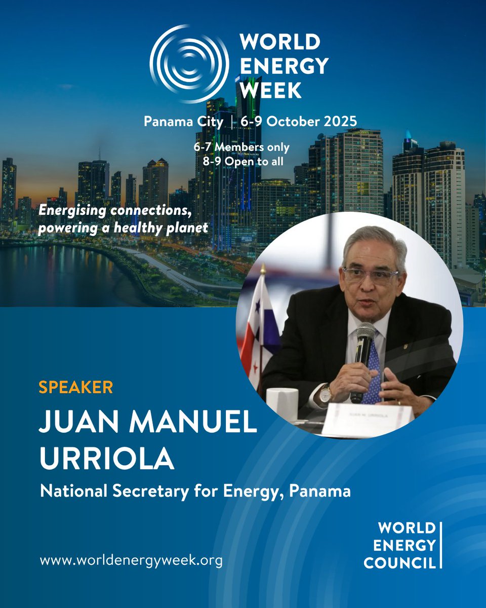 Juan Manuel Urriola será orador en la Semana Mundial de la Energía 2025.

Descubre cómo Panamá lidera la transición energética en la región.

🔗 Registro: worldenergyweek.org

#WEW25 #worldenergyweek #energy #energytransition #energyleadership