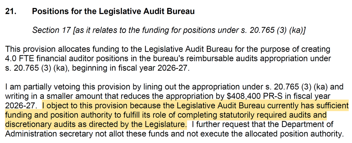 EricWimberger's tweet image. Governor Evers vetoed new funding for governmental accountability auditors from our new State Budget. What is he afraid of?
These auditors would have worked for the state's Legislative Audit Bureau, an award-winning and nonpartisan agency ensuring our state government is working…