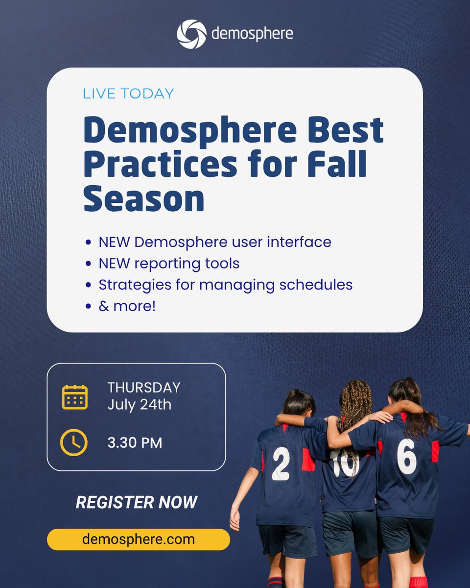 Our live webinar on Demosphere Best Practices for Fall Season is this Thursday at 3:30 PM ET. There’s still time to register!

Can't make it live? Register now to receive a copy of the recording: loom.ly/LeeZu3k