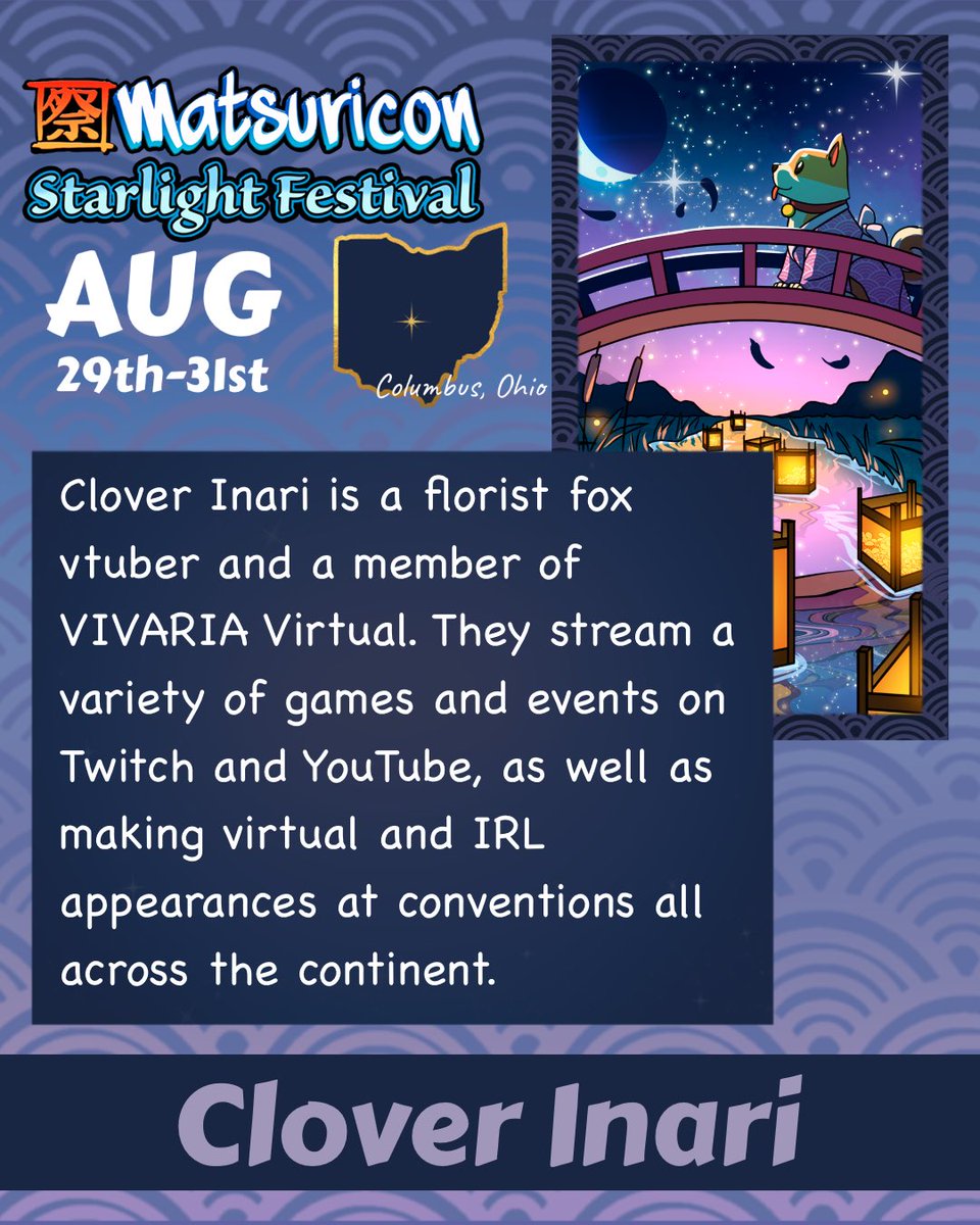 Matsuricon (@matsuricon) on Twitter photo We are excited to announce <a href="/cloverinari/">clover 🍀🍯 【VIVARIA】</a> will be joining us as a featured gamer for Matsuricon 2025. We are excited to announce <a href="/cloverinari/">clover 🍀🍯 【VIVARIA】</a> will be joining us as a featured gamer for Matsuricon 2025.