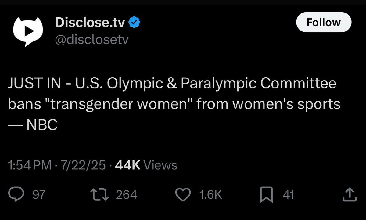 Awk20000's tweet image. The US Olympic and Paralympic Committee have banned transgender women from women’s sports