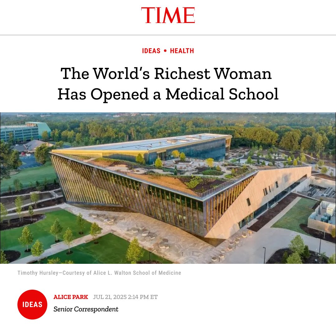 ariannahuff's tweet image. Congratulations to the 48 new students in the inaugural class of the Alice L. Walton School of Medicine in Bentonville, Arkansas.
In fact, the news isn’t just a new class of doctors, but a new way forward for our entire healthcare system. As @AliceParkNY writes in @TIME, the…