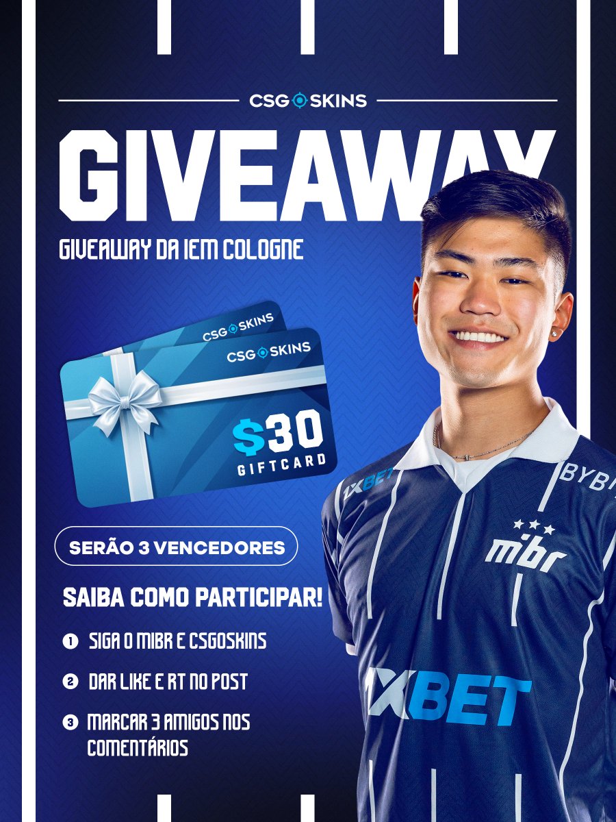 MIBR's tweet photo. E toma giveaway da @CSGOSKINS_COM pra nossa estreia na IEM Cologne. 😎

Regras:
Seguir MIBR e CSGOSKINS
Dar Like e RT nesse post
Marcar 3 amigos nos comentários

Resultado sai amanhã 💙 https://t.co/YxVJeBjiiA