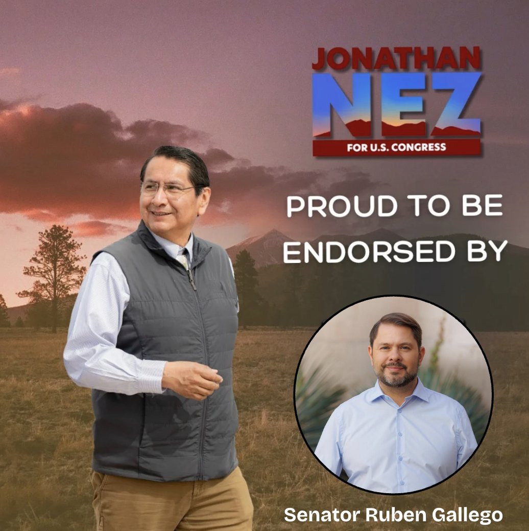 FormerPrezNez's tweet image. I am honored to earn the endorsements of @RubenGallego and @CaptMarkKelly!
We are starting this campaign off strong alongside these two powerhouse, state-wide Democratic leaders.
Let's win Arizona's 2nd, together.