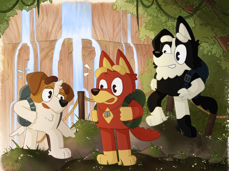 Hiking! 

#Bluey #blueytwt #blueyfanart #jack #rusty #mackenzie