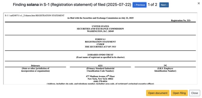 21Shares Ondo Finance Trust S-1 注册声明